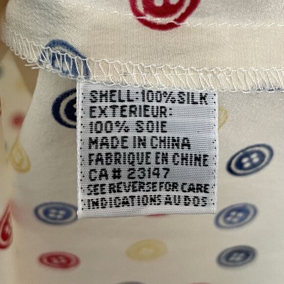 Talbots Pure Silk Button Print Novelty Shell Blouse Colorful Primary Unique - Picture 12 of 14